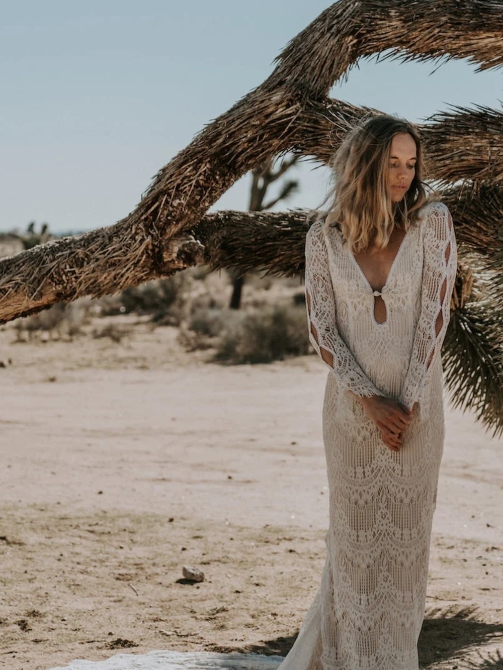 Daughters Of Simone Abbbott Boho Crochet Maxi Wedding Dress in Ivory Size L